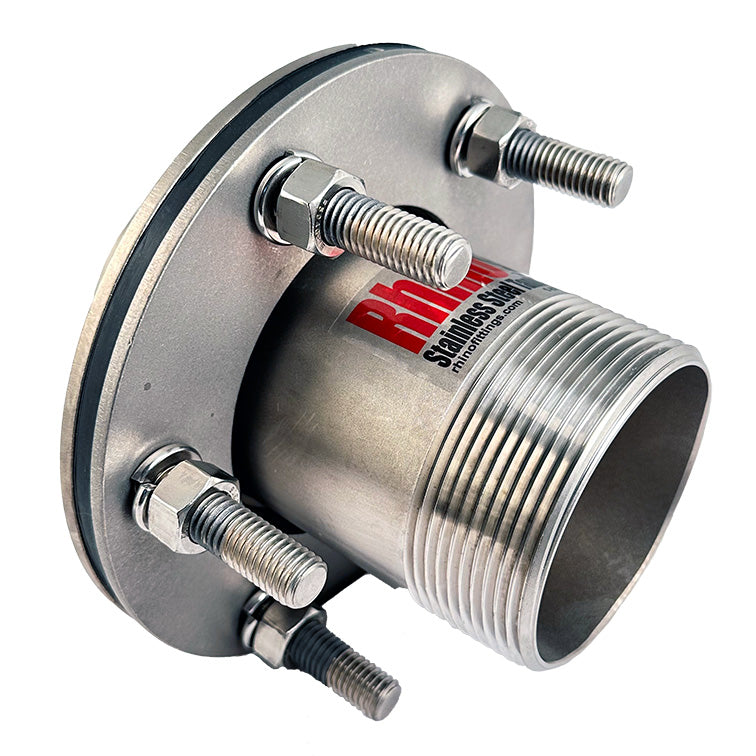 Rhino Stainless Steel Bolted Full Nipple Tank Fittings (MPT x MPT) w/EPDM Gasket Available in sizes from ½” MPT to 4” MPT view 3